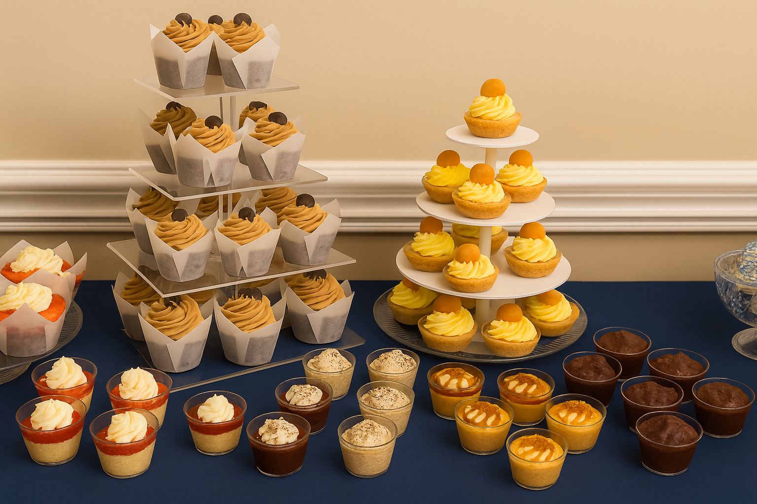 Mini dessert bar with cheesecakes, cookies, and seasonal items